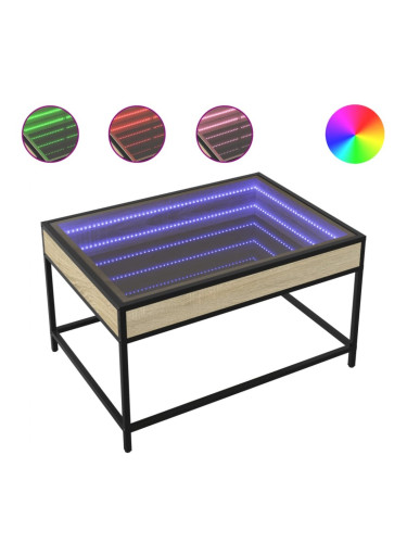 Sonata H Маса за кафе с Infinity LED, сонома дъб, 70x50x41 см