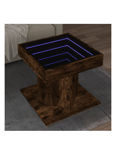 Sonata H Маса за кафе с LED, опушен дъб, 50x50x45 см, инженерно дърво