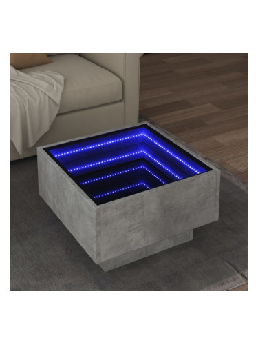 Sonata H Маса за кафе с LED, бетонно сив, 50x50x30 см, инженерно дърво