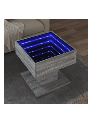 Sonata H Маса за кафе с LED, сив сонома, 50x50x45 см, инженерно дърво