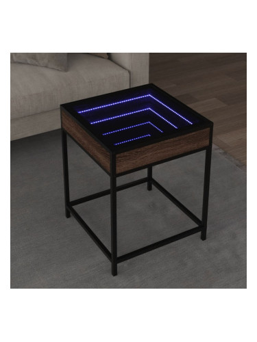 Sonata H Маса за кафе с Infinity LED, кафяв дъб, 40x40x51 см