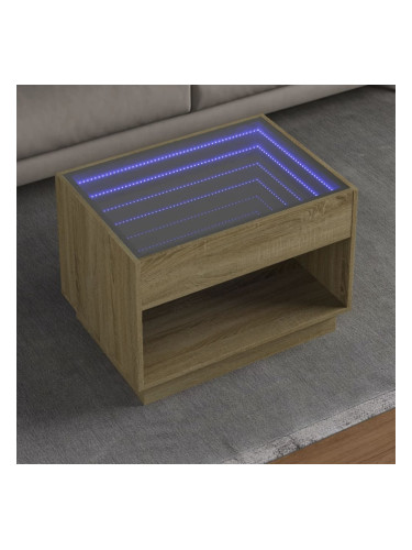 Sonata H Маса за кафе с Infinity LED, сонома дъб, 70x50x50 см