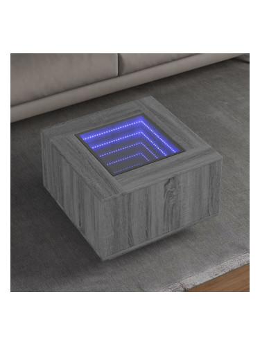 Sonata H Маса за кафе с LED, сив сонома, 60x60x40 см, инженерно дърво