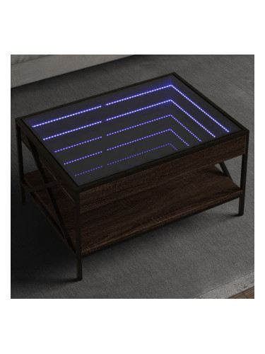 Sonata H Маса за кафе с Infinity LED, кафяв дъб, 70x50x38 см