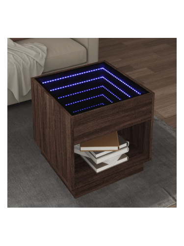 Sonata H Маса за кафе с Infinity LED, кафяв дъб, 50x50x50 см