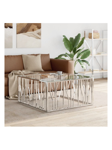 Sonata H Маса за кафе 100x100x50 cм неръждаема стомана и стъкло