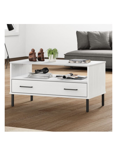 Sonata H Кафе маса с метални крака бяла 85x50x45 см масивно дърво OSLO