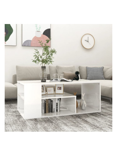 Sonata H Маса за кафе, бял гланц, 100x50x40 см, инженерно дърво