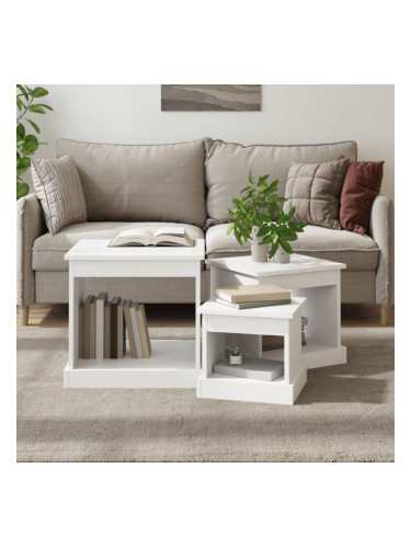 Sonata H Маси за кафе, 3 бр, бели, инженерно дърво