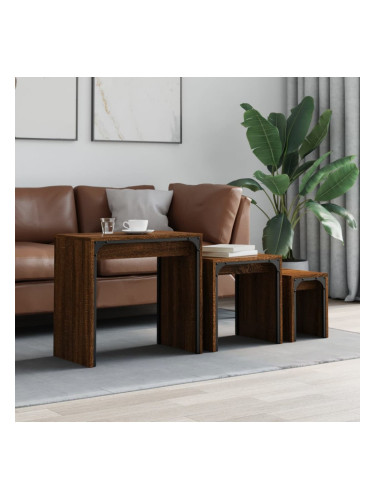 Sonata H Стифиращи кафе маси, 3 бр, кафяв дъб, инженерно дърво