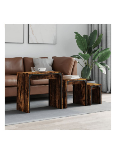 Sonata H Стифиращи кафе маси, 3 бр, опушен дъб, инженерно дърво