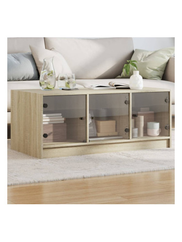 Sonata H Маса за кафе със стъклени врати, сонома дъб, 102x50x42 см