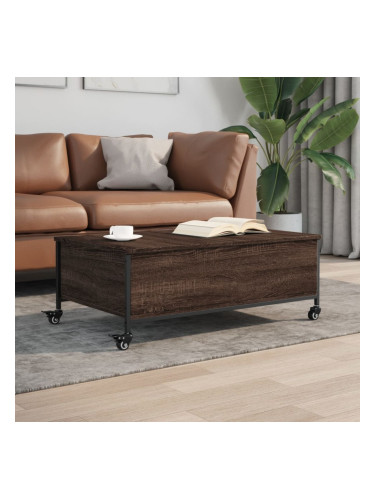 Sonata H Маса за кафе с колелца кафяв дъб 91x55x34 см инженерно дърво