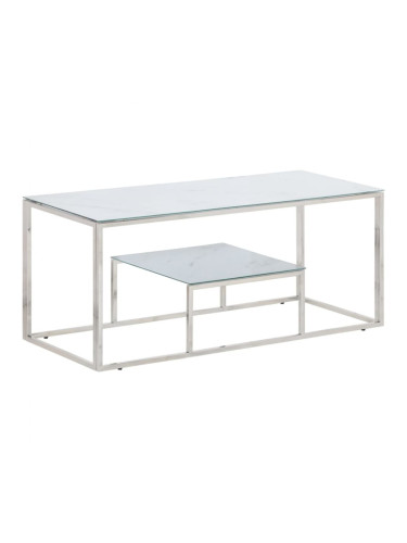 Sonata H Кафе маса, сребриста, неръждаема стомана и закалено стъкло