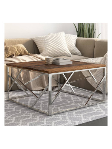 Sonata H Кафе маса, сребриста, инокс и дърво от траверси масив