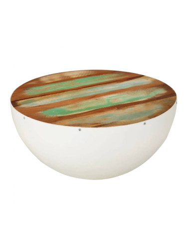 Sonata H Кафе маса форма на купа бял Ø50x24 см регенерирано дърво масив