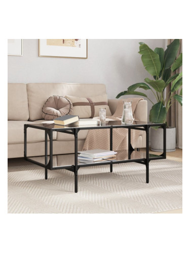 Sonata H Маса за кафе с черен стъклен плот 98,5x50x45 см стомана