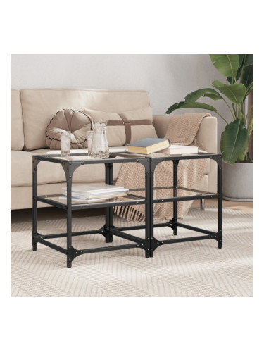 Sonata H Маси за кафе с прозрачен стъклен плот 2 бр 40x40x45 см стомана