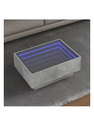 Sonata H Маса за кафе с LED, бетонно сива, 70x50x30 см, инженерно дърво