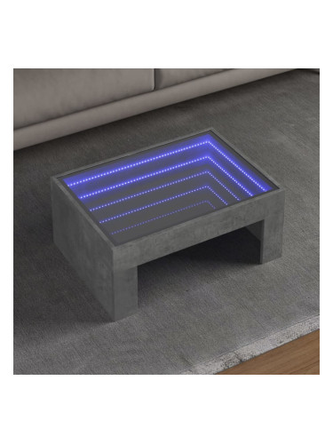 Sonata H Маса за кафе с Infinity LED, бетонно сива, 70x50x30 см