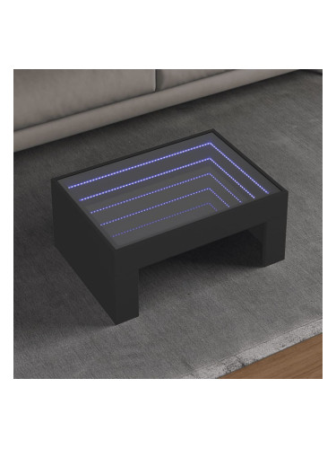 Sonata H Маса за кафе с Infinity LED, черна, 70x50x30 см