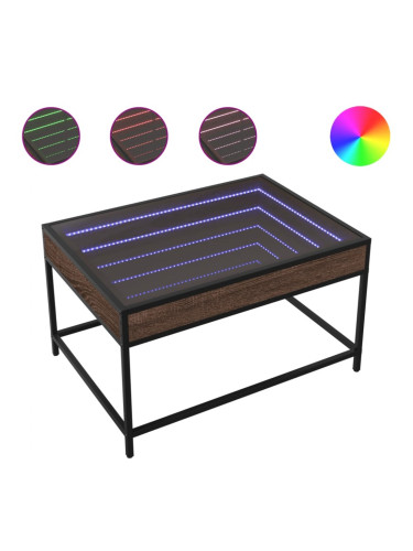 Sonata H Маса за кафе с Infinity LED, кафяв дъб, 70x50x41 см