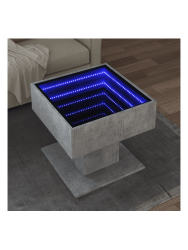 Sonata H Маса за кафе с LED, бетонно сива, 50x50x45 см, инженерно дърво