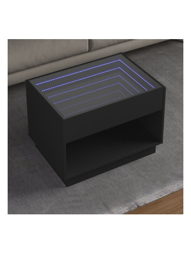 Sonata H Маса за кафе с Infinity LED, черна, 70x50x50 см