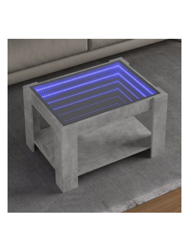 Sonata H Маса за кафе с LED, бетонно сива, 73x53x45 см, инженерно дърво