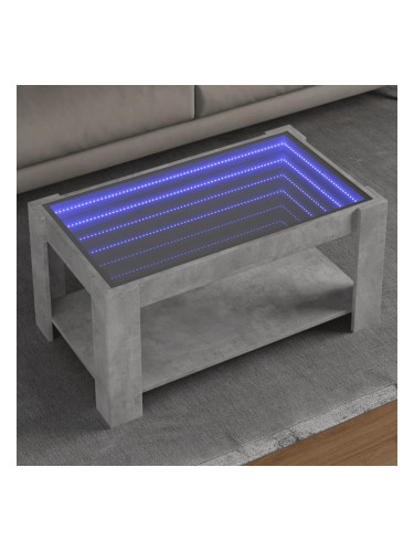 Sonata H Маса за кафе с LED, бетонно сива, 93x53x45 см, инженерно дърво