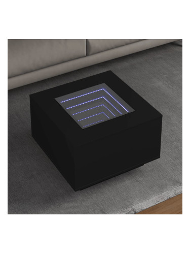 Sonata H Маса за кафе с LED, черна, 60x60x40 см, инженерно дърво