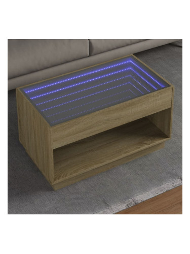 Sonata H Маса за кафе с Infinity LED, сонома дъб, 90x50x50 см