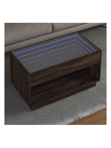 Sonata H Маса за кафе с Infinity LED, кафяв дъб, 90x50x50 см