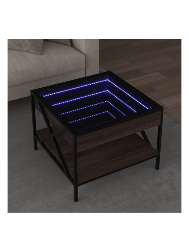 Sonata H Маса за кафе с Infinity LED, кафяв дъб, 50x50x38 см