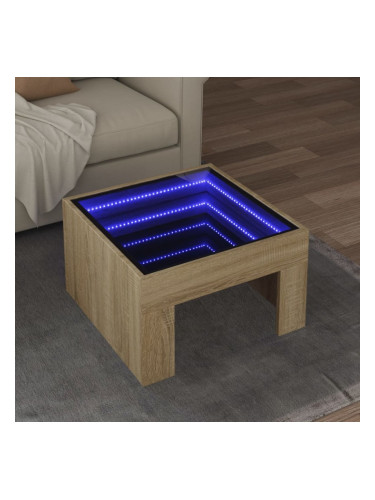 Sonata H Маса за кафе с Infinity LED, дъб сонома, 50x50x30 см