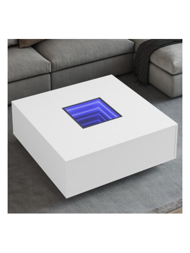 Sonata H Маса за кафе с Infinity LED, бяла, 100x100x40 см