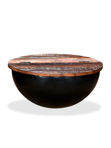 Sonata H Маса за кафе, регенерирано дърво масив, черна, форма на купа