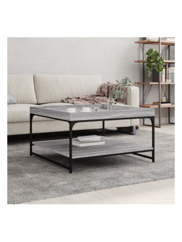 Sonata H Кафе маса, сив сонома, 80x80x45 см, инженерно дърво и желязо