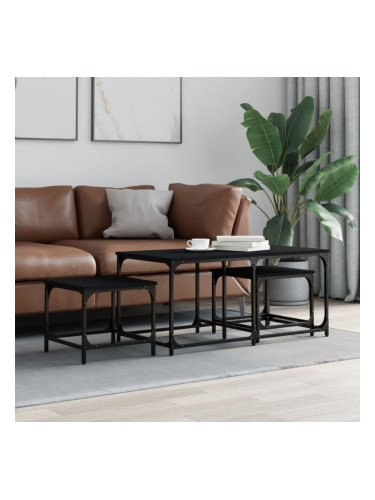 Sonata H Стифиращи кафе маси, 3 бр, черни, инженерно дърво