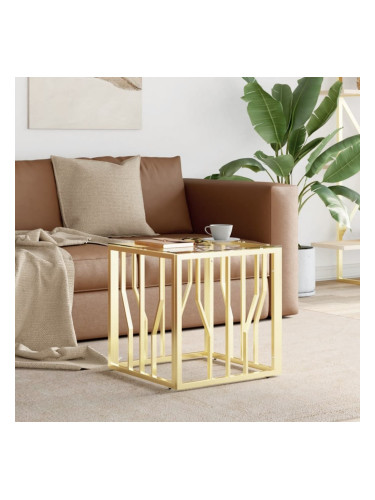 Sonata H Маса за кафе златиста 50x50x50 cм неръждаема стомана и стъкло