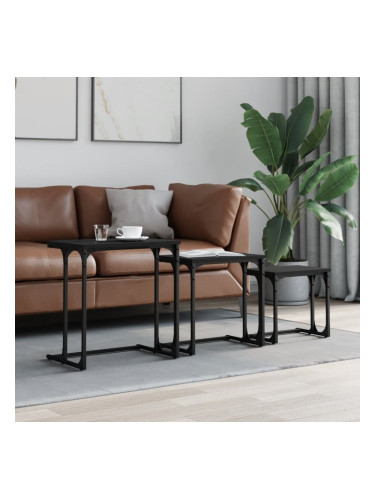 Sonata H Стифиращи кафе маси, 3 бр, черни, инженерно дърво