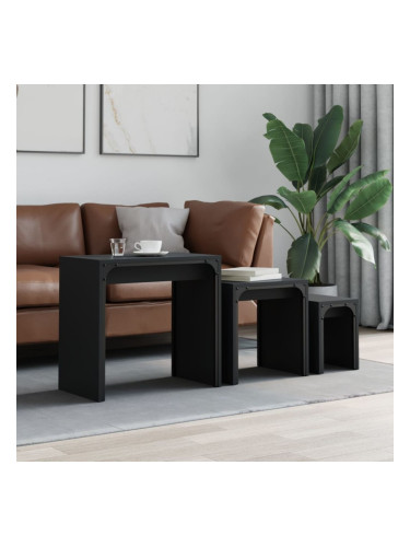 Sonata H Стифиращи кафе маси, 3 бр, черни, инженерно дърво