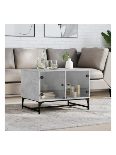 Sonata H Маса за кафе със стъклени врати, бетонно сива, 68,5x50x50 см