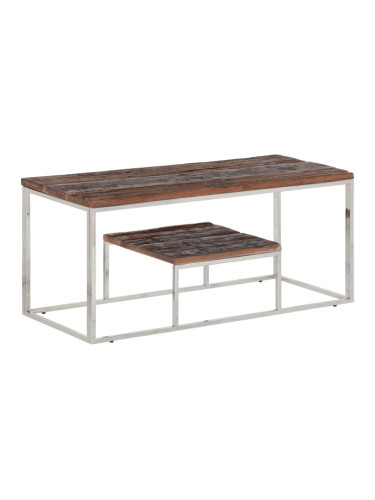 Sonata H Кафе маса, сребриста, неръждаема стомана и дърво траверси масив