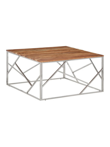 Sonata H Кафе маса, сребриста, неръждаема стомана и акациево дърво масив