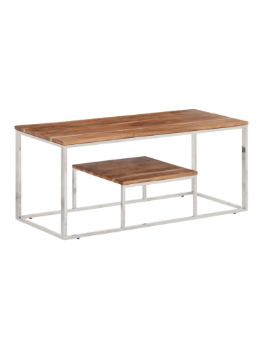 Sonata H Кафе маса, сребриста, неръждаема стомана и акациево дърво масив