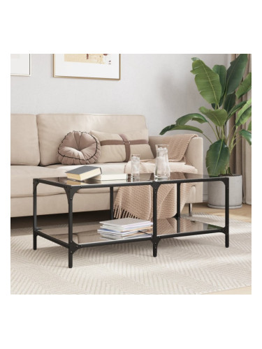 Sonata H Маса за кафе с черен стъклен плот 98,5x50x40 см стомана