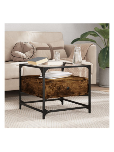 Sonata H Маса за кафе със стъклен плот, опушен дъб, 50x50x45 см, стомана