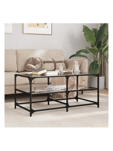 Sonata H Маса за кафе с черен стъклен плот 98,5x50x45 см стомана