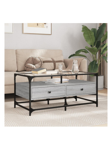 Sonata H Маса за кафе със стъклен плот, сив сонома,98,5x50x45см, стомана